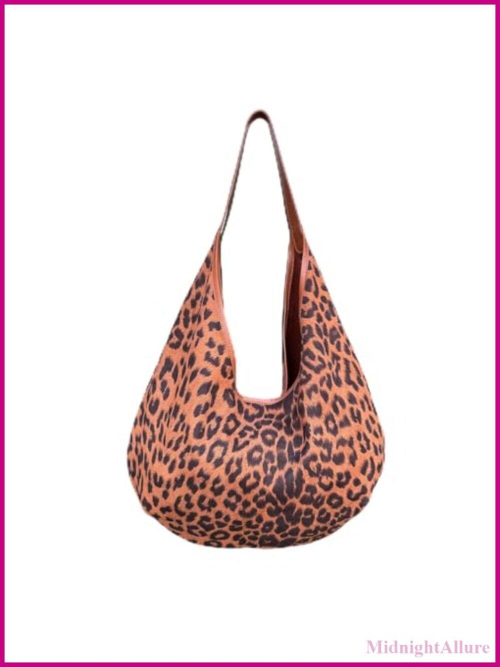 Faux Suede Leopard Print Hobo Tote Bag with Leather Strap Button Closure